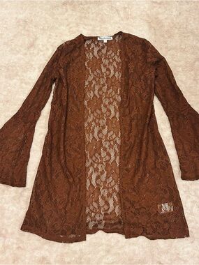 Wallflower Chocolate Brown Lace Duster Cardigan